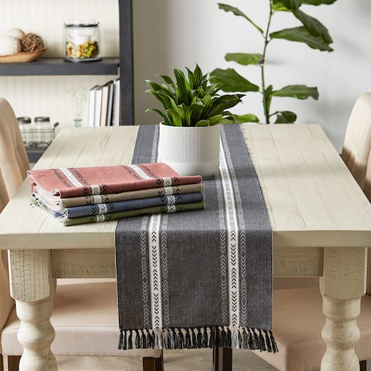 DII® 72" Dobby Striped Fringe Ribbed Table Runner
